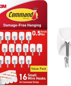 Command Small Wire Toggle Hooks. 16 Hooks and 24 Strips. Damage-Free Hanging Wall Hook with Adhesive. No Tools Required. Great for Home. Kitchen. and Office Organization. Holds up to 0.5 lb